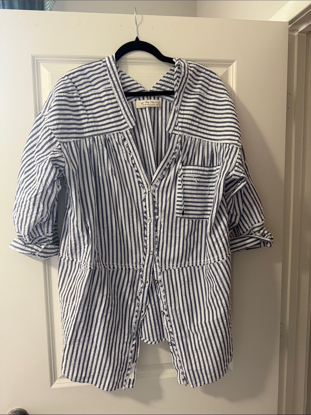 We The Free Blue and White Striped Button-Front Top